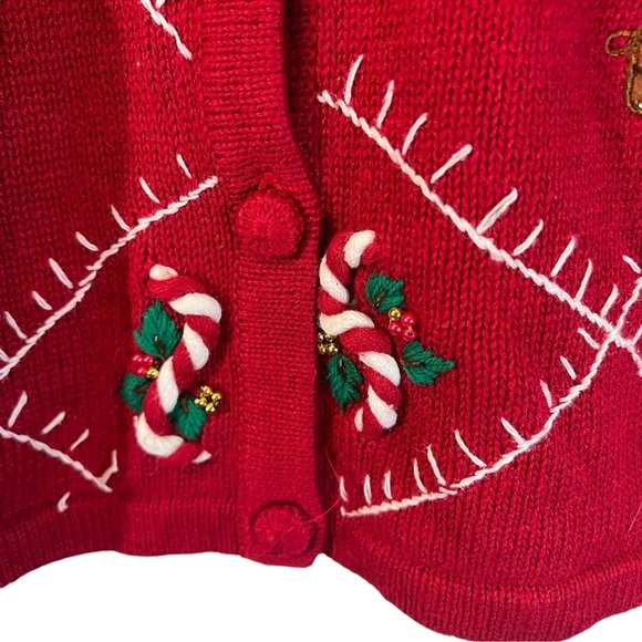 One Resource Christmas NWT Sweater Womens Medium Beaded Embroidered Patchwork - Picture 6 of 7